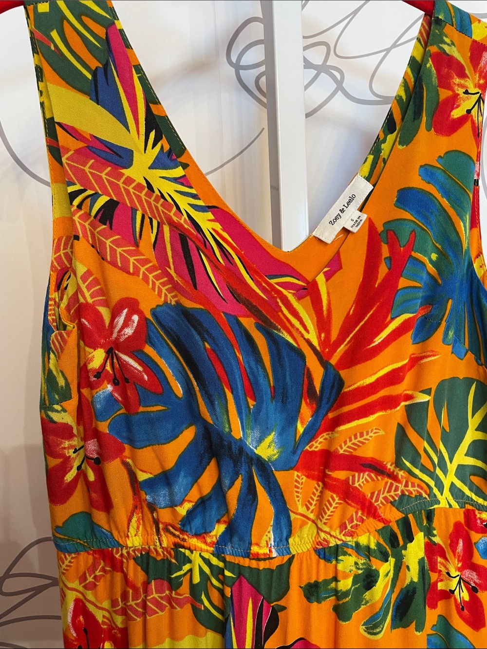 Tropical Print Orange Maxi Dress - Sleeveless V-Neck - Picture 6 of 6